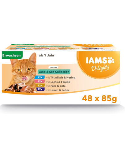 IAMS Cat Delights Adult All Breeds Land&Sea In Jelly 48 X 85 g sachets au gelée