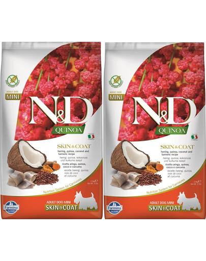 FARMINA N&D Quinoa Dog Skin&Coat Adult Mini herring, coconut 2 x 2.5 kg hareng, noix de coco