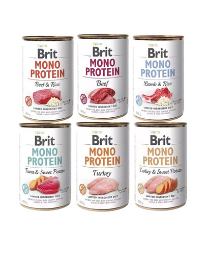 BRIT Mono Protein - nourriture monoprotéinée mix de saveurs pour chiens - 6x400 g