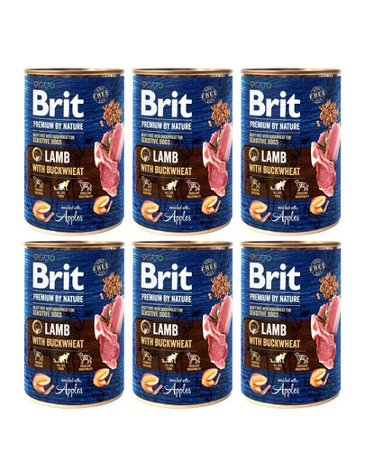 BRIT Premium by Nature Lamb and buckwheatn -  nourriture naturelle pour chiens à base d'agneau et de sarrasin - 6x400 g