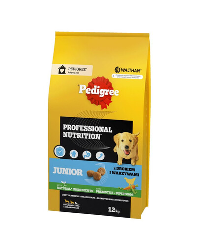 PEDIGREE Junior Professional Nutrition 12 kg avec de la volaille et des légumes pour les chiots de grande et moyenne taille