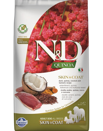 FARMINA N&D Dog Quinoa Skin & Coat Duck Adult - Quinoa & canard pour favoriser la peau et le pelage des chiens adultes - 2.5 kg