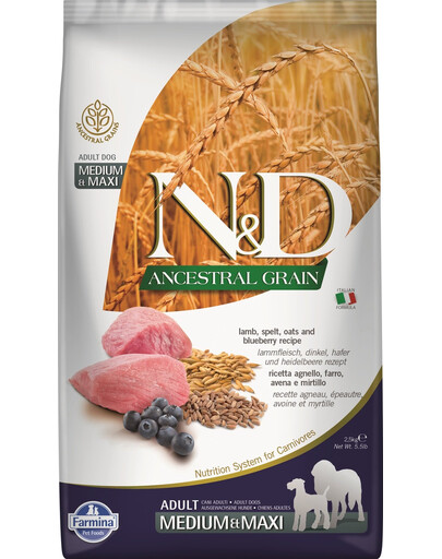 FARMINA N&D Ancestral grain dog adult lamb, spelt, oats, blue 2,5 kg