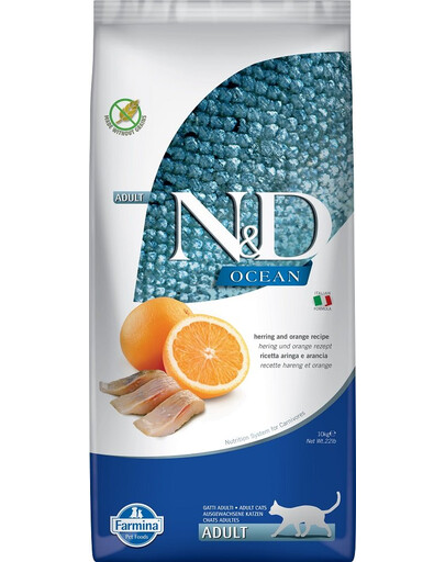 FARMINA N&D Ocean Cat Adult Herring & Orange - Croquettes à l'hareng et à l'orange - 10 kg