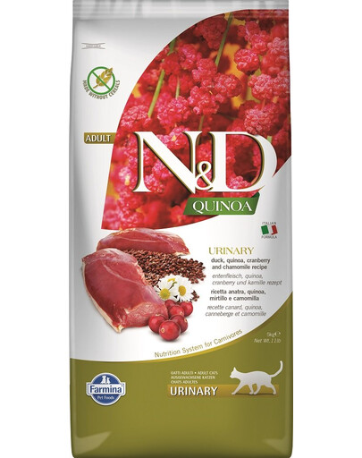 FARMINA N&D Cat quinoa Urinary duck - Canard & Quinoa  pour chats adultes à l'appareil urinaire sensible - 5 kg