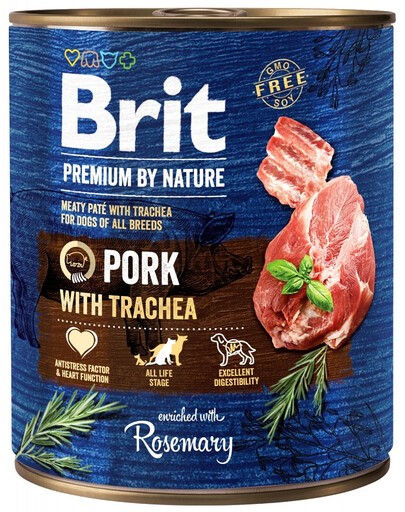 BRIT Premium by Nature- Nourriture naturelle pour chiens à base de porc et d'œsophage - 800 g