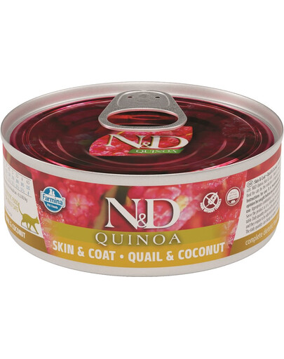 FARMINA N&D Cat quinoa quail & coconut Skin&Coat - quinoa, caille et noix de cocopour chat pour améliorer le pelage - 80 g