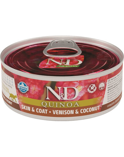 FARMINA N&D Quinoa Skin&Coat Venison&Coconut Adult Pour la peau et le pelage des chats adultes avec cerf et noix de coco 80 g
