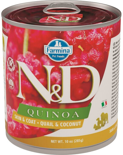 FARMINA N&D Dog quinoa quail&coconut - Quinoa, caille & noix de coco pour la santé de la peau et du pelage - 285 gr