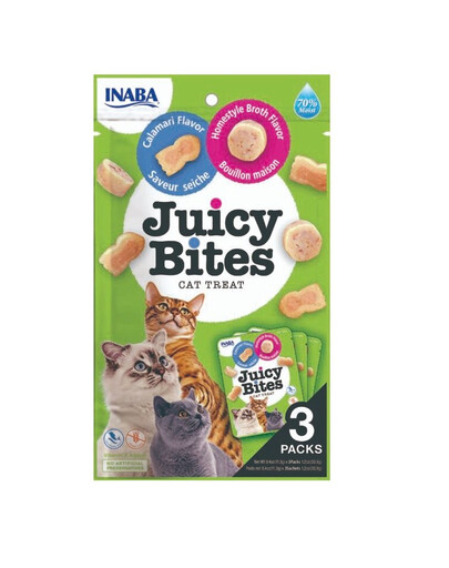 INABA Juicy Bites - friandise humide bouillon maison et calamars pour chats - 33.9 g (3x11.3 g)