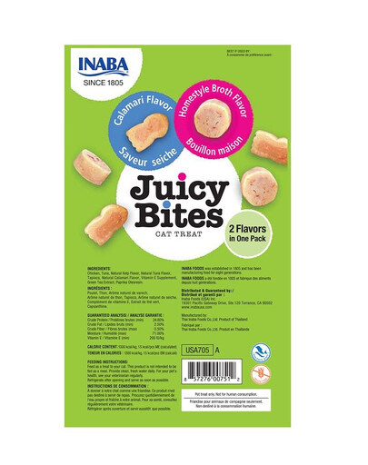 INABA Juicy Bites - friandise humide bouillon maison et calamars pour chats - 33.9 g (3x11.3 g)