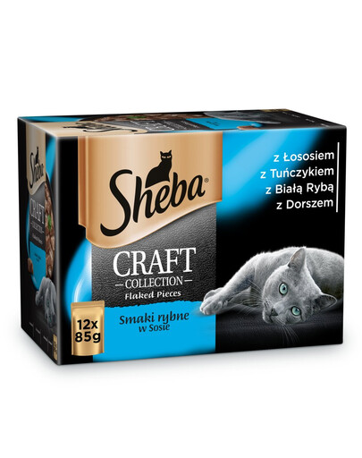 SHEBA Sachet  Craft Collection Fish Flavours - nourriture humide pour chats en sauce (au saumon, au thon, au poisson blanc, au cabillaud) 12x85g