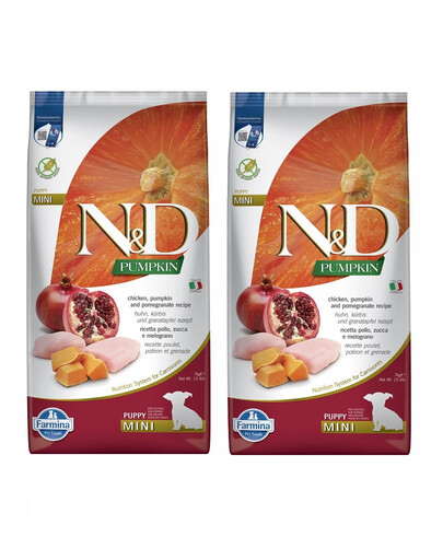 FARMINA N&D Pumpkin Dog Puppy Mini chicken, pumpkin & pomegranate - poulet, potiron & grenade pour chiots de petites races - 2 x 7 kg