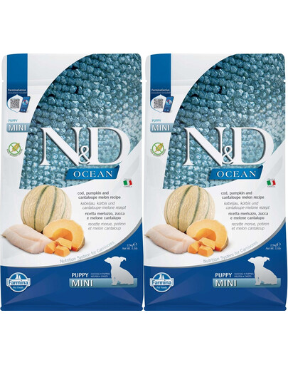 FARMINA N&D Ocean Dog Puppy Mini cod, pumpkin & cantaloupe melon 2 x 2,5 kg pour les chiots et les chiennes enceintes