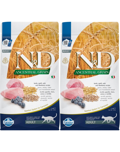 FARMINA N&D Low Grain Lamb & Blueberry Adult Cat 2 x 1,5 kg