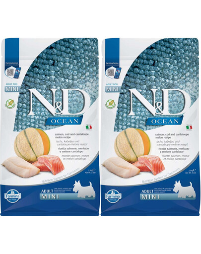 FARMINA N&D Ocean Dog Adult Mini salmon, cod & canatloupe melon 2 x 2,5 kg saumon, morue, melon cantaloup