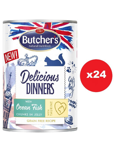 BUTCHER'S Delicious Dinners - nourriture pour chats, morceaux de poissons de mer en gelée - 24 x 400g