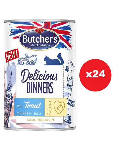 BUTCHER'S Delicious Dinners - nourriture pour chats, morceaux de truite en gelée -  24 x 400g