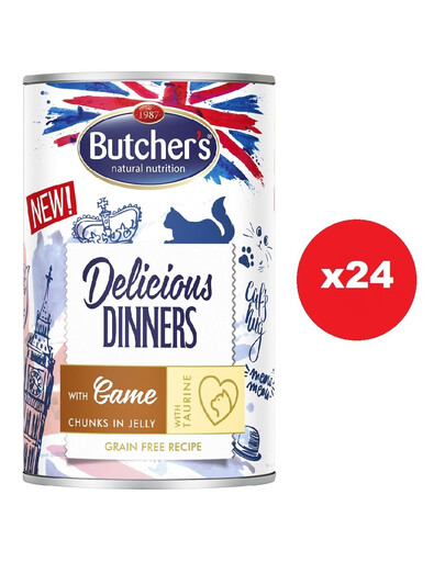 BUTCHER'S Delicious Dinners - nourriture pour chats, morceaux de venaison en gelée - 24 x 400g