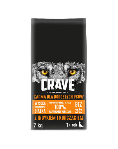 CRAVE Croquettes 7kg avec dinde et poulet (sans céréales pour chien adulte)