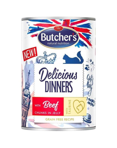 BUTCHER'S Delicious Dinners - nourriture pour chats, morceaux de bœuf en gelée - 400g