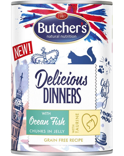 BUTCHER'S Delicious Dinners - nourriture pour chats, morceaux de poissons de mer en gelée - 400g