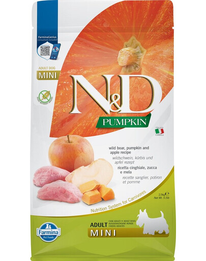 FARMINA N&D GF Pumpkin Boar & Apple Adult Mini - Sanglier, Potiron & Pomme pour chiens adultes de petites races - 2.5 kg