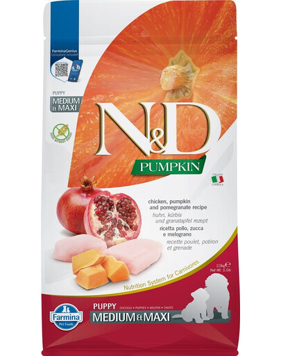 FARMINA N&D Pumpkin Dog Puppy Medium & Maxi chicken, pumpkin & pomegranate 2.5 kg