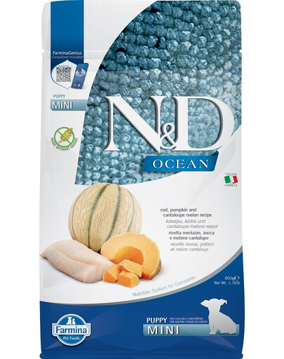 FARMINA N&D Ocean Dog Puppy Mini cod, pumpkin & cantaloupe melon 800 g morue, citrouille et melon cantaloup pour les chiots et les chiennes enceintes