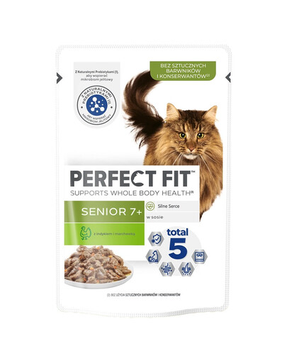 PERFECT FIT Senior 7+ Aliment humide à base de dinde et de carotte pour les chats âgés 12x85 g