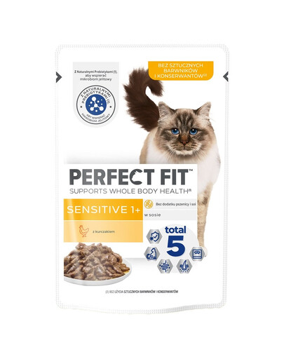 PERFECT FIT Sensitive 1+ Aliments humides avec du poulet pour les chats sensibles 12x85 g