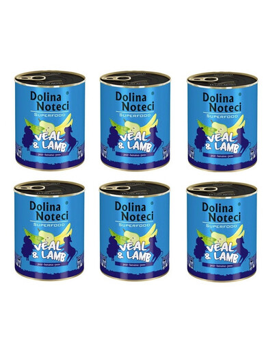 DOLINA NOTECI Premium SuperFood Nourriture humide au veau et à l'agneau pour chiens adultes 6x800 g