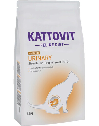 KATTOVIT Feline Diet Urinary Croquettes au poulet pour les chats ayant des problèmes urinaires 4 kg + Feline Diet Urinary Aliments humides 6x85 g