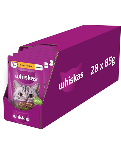 WHISKAS Adult - nourriture humide de poulet en gelée pour chats adultes - sachet de 28x85g