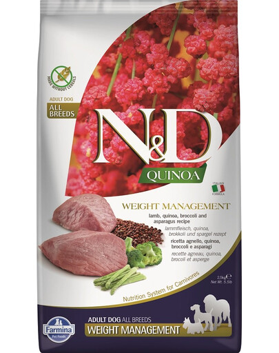 FARMINA N&D Gestion du poids  Agneau, Quinoa et brocoli 2.5 kg - pour chiens adultes en surpoids