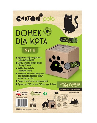 CARTON+ PETS Niche Netti - niche en carton avec griffoir pour votre chat
