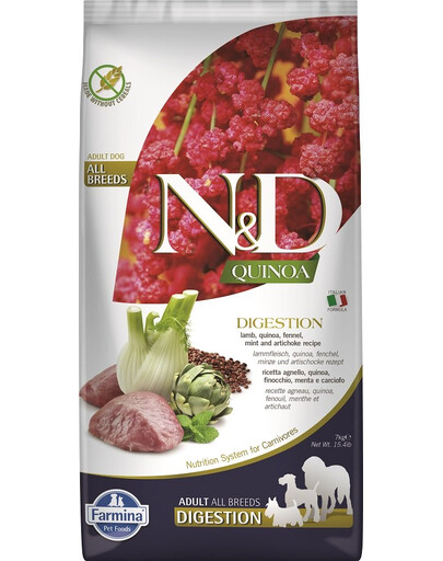 FARMINA N&D Dog Quinoa Digestion Lamb & Fennel - Quinoa, agneau & fenouil pour chiens adultes avec troubles digestifs - 7 kg
