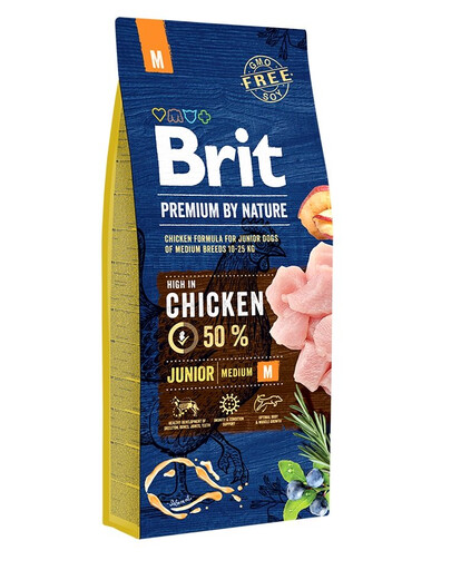 BRIT Premium By Nature Junior Medium M - poulet pour chiots de races moyennes - 15 kg