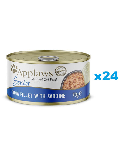 APPLAWS Cat Tin Senior - Filet de thon avec sardine en gelée pour chats âgés - 6x70 g