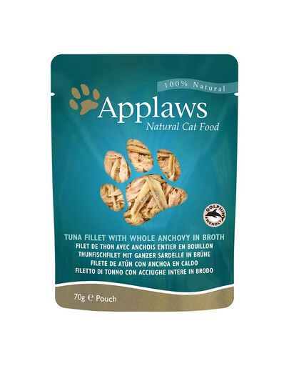 APPLAWS Cat Pouch - Nourriture humide Filet de thon avec anchois entiers en bouillon - 70g