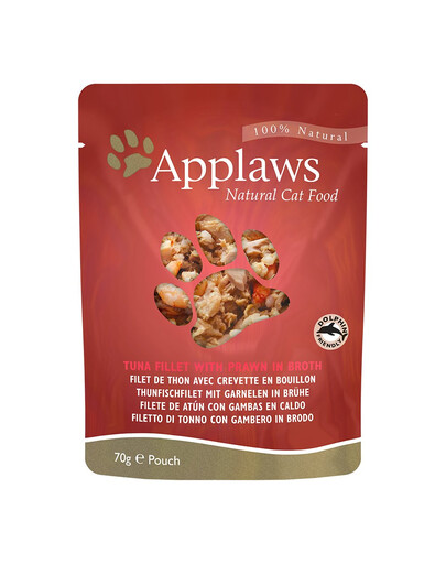 APPLAWS Cat Pouch - Nourriture humide Filet de thon et crevettes en bouillon - 70 g