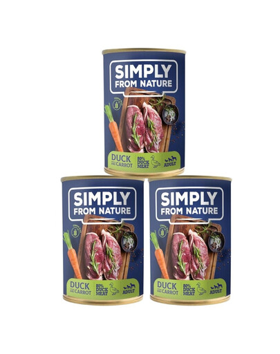 SIMPLY FROM NATURE Conserve pour chiens canard et carottes 3x400 g