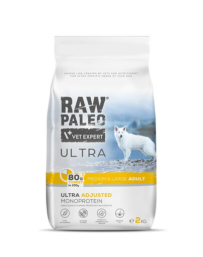 VETEXPERT RAW PALEO Ultra Turkey Medium&Large Adult Pour les chiens adultes de moyennes et grandes races avec dinde 2 kg