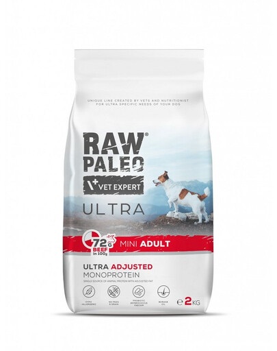 VETEXPERT RAW PALEO Ultra Beef Mini Adult Pour chiens adultes de petite race avec viande de bœuf 2kg