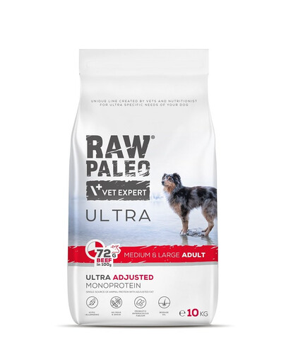 VETEXPERT RAW PALEO Ultra Beef Medium&Large Adult Pour les chiens adultes de moyennes et grandes races avec viande de bœuf 10 kg
