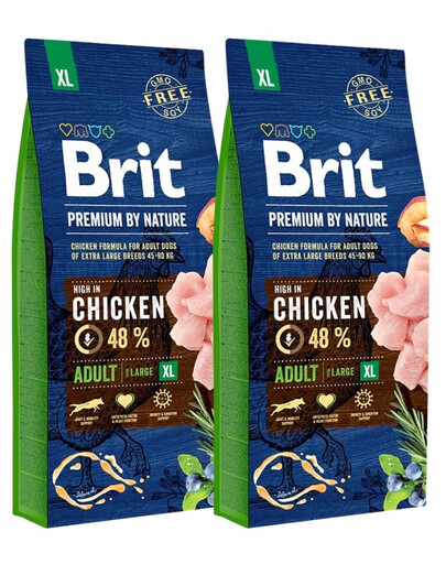 BRIT Premium By Nature Adult Extra Large XL - Nourriture complète au poulet pour chiens adultes de très grandes races - 30 kg (2 x 15 kg)