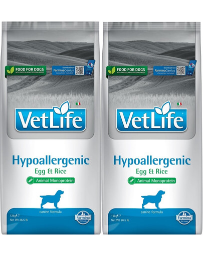 FARMINA Vet life Hypoallergenic oeuf & riz nourriture sèche pour chiens allergiques - 2x12 kg