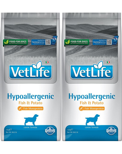 FARMINA Vet life Hypoallergénique poisson&pomme de terre - nourriture pour chiens allergiques - 2x12 kg