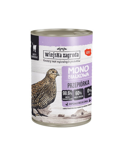 WIEJSKA ZAGRODA Caille, nourriture humide mono-protéinée pour chats 400g