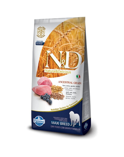 FARMINA N&D Ancestral Grain Lamb&Blueberry Large Adult Pour les chiens de grande race avec agneau et myrtilles 12 kg